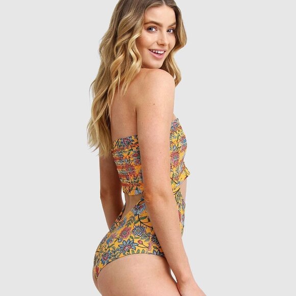 NWT Mosmann mustard floral rib one piece swimsuit, XS - Picture 3 of 7